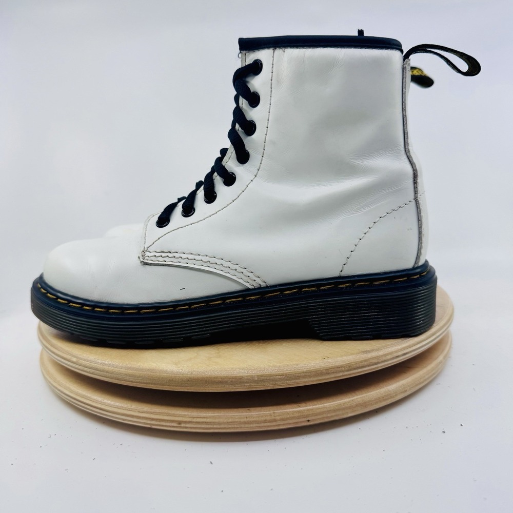 Dr Martens 1460 J Kids Boots US 2 White Leather Lace Up Combat Boys Girls Jr